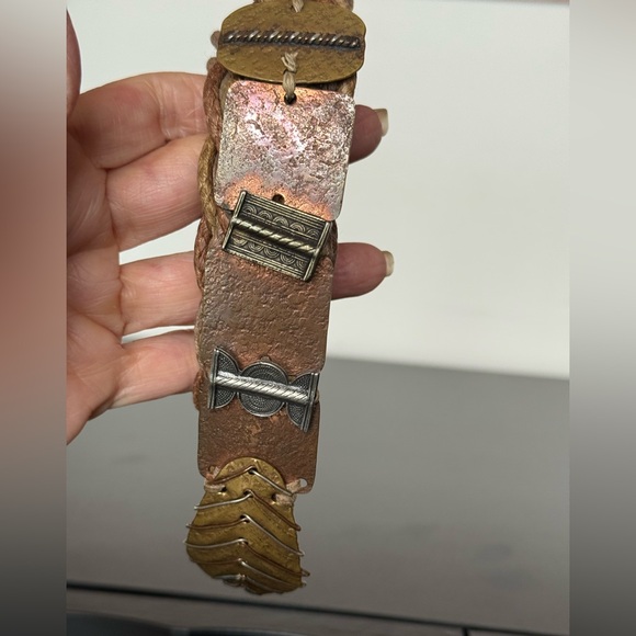 Baer,SF artisan belt 4 color woven braided jute, copper, brass, silvertone metal - Picture 5 of 14